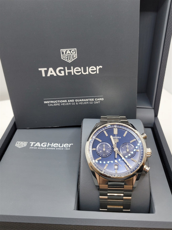 Certified Pre-Owned Stainless Steel Steel Blue Sunray Carrera Chornograph Tag Heuer