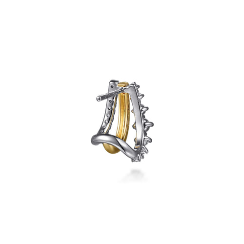 14K White And Yellow Gold .73 Twt Diamond J Hoop Earrings