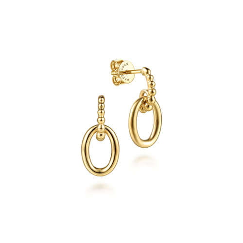 14K Yellow Plain Gold Bujukan Stud Drop Earrings