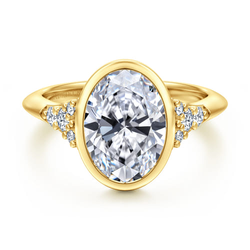 14K Yellow Gold Bezel Set Oval Diamond Engagement Ring Mounting
