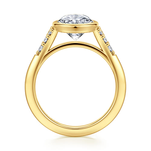 14K Yellow Gold Bezel Set Oval Diamond Engagement Ring Mounting