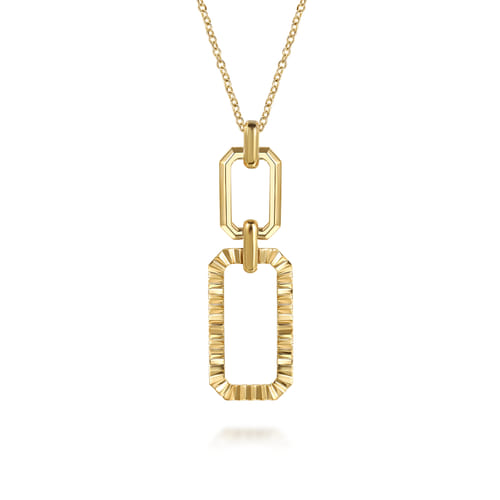 14K Yellow Plain Gold Diamond Cut Link Pendant Necklace