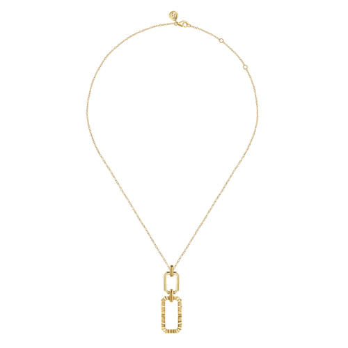 14K Yellow Plain Gold Diamond Cut Link Pendant Necklace