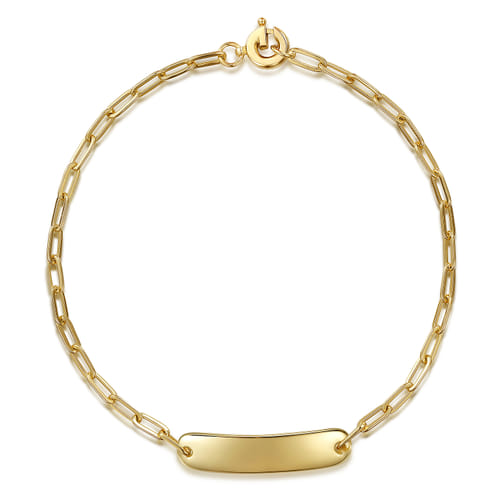 7" 14K Yellow Gold Paperclip Chain Personalizable Bracelet