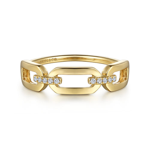 14K Yellow Gold Diamond Link Chain Ring