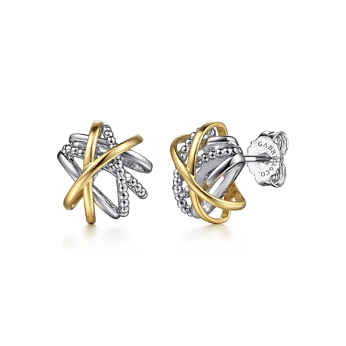 Sterling Silver & 14K Yellow Gold Stud Fashion Earrings
