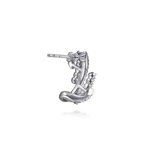 14K White Gold Diamond J Hoop Earrings