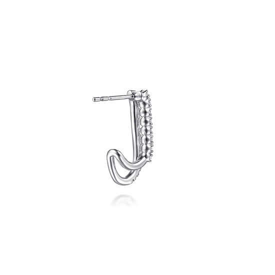 14K White Gold Diamond Stacked J Hoop Earrings