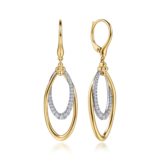 14K Two-Tone Gold Bujukan Clover And Graduating Diamond Drop Earrings