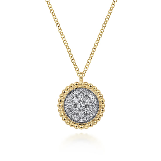 17.5" 14K Yellow Gold Bujukan And Diamond Pave Pendant Necklace