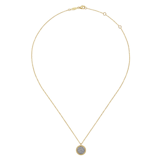 17.5" 14K Yellow Gold Bujukan And Diamond Pave Pendant Necklace