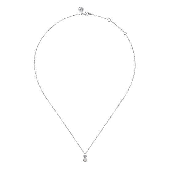 17.5" Sterling Silver Diamond Bujukan Pearl Pendant Necklace