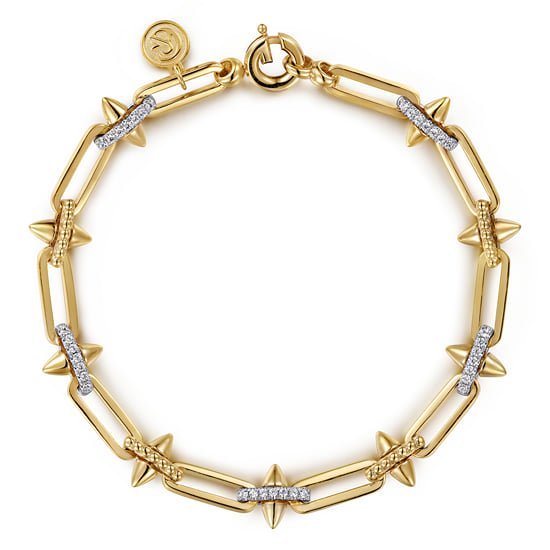7" 14K Two-Tone Gold Bujukan Diamond Spike Link Chain Bracelet