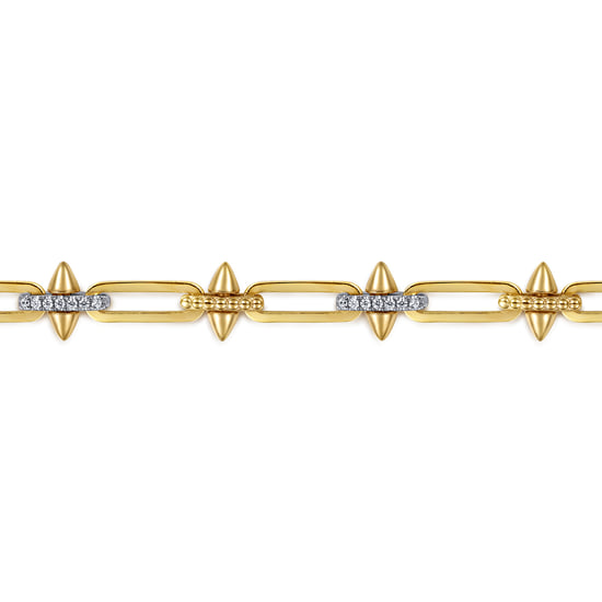 7" 14K Two-Tone Gold Bujukan Diamond Spike Link Chain Bracelet