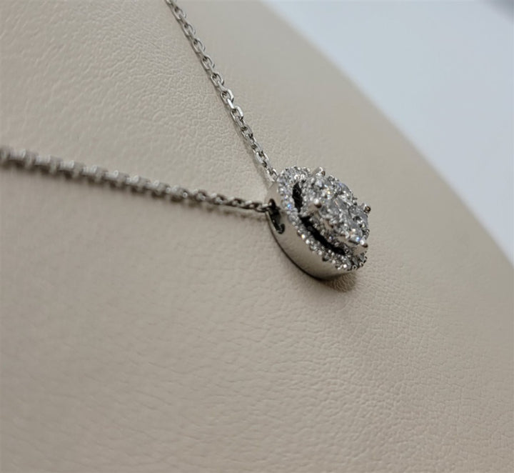 14K White Gold .51 ctw Round Diamond Cluster Necklace