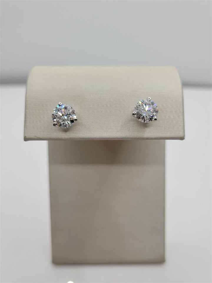 14K White Gold 3-Prong 3.10 Twt Round Cut Lab Grown Stud Earrings