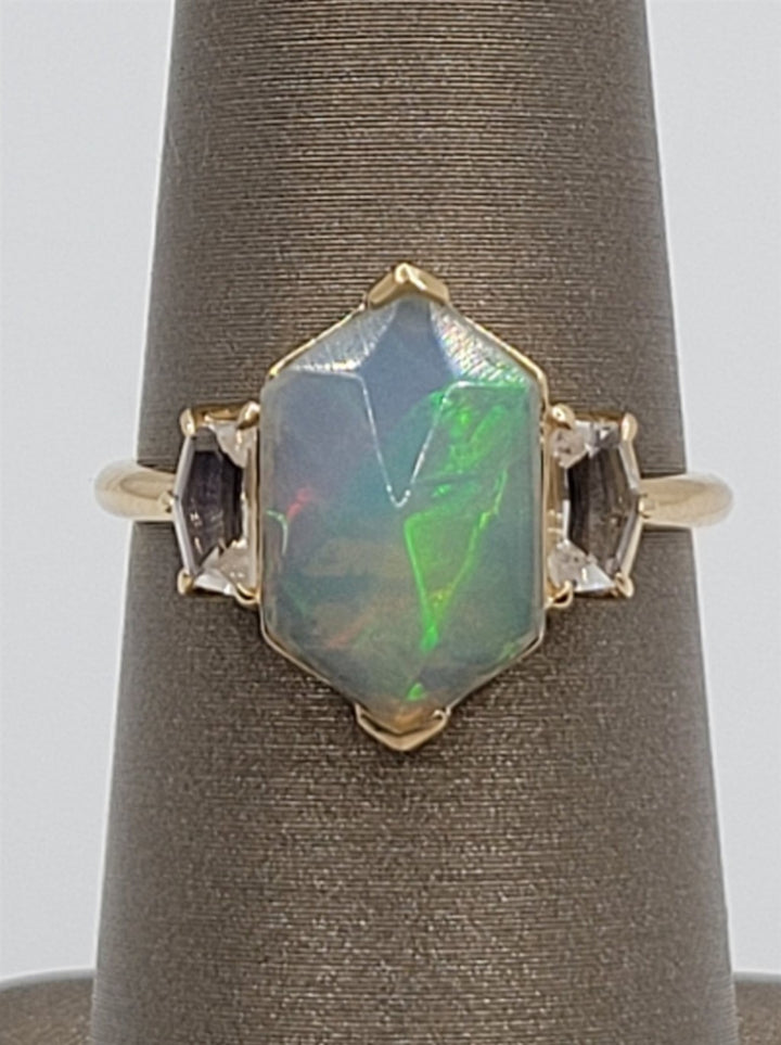 14K Yellow Gold Fashion Moonstones & Opal Gemstone Ring