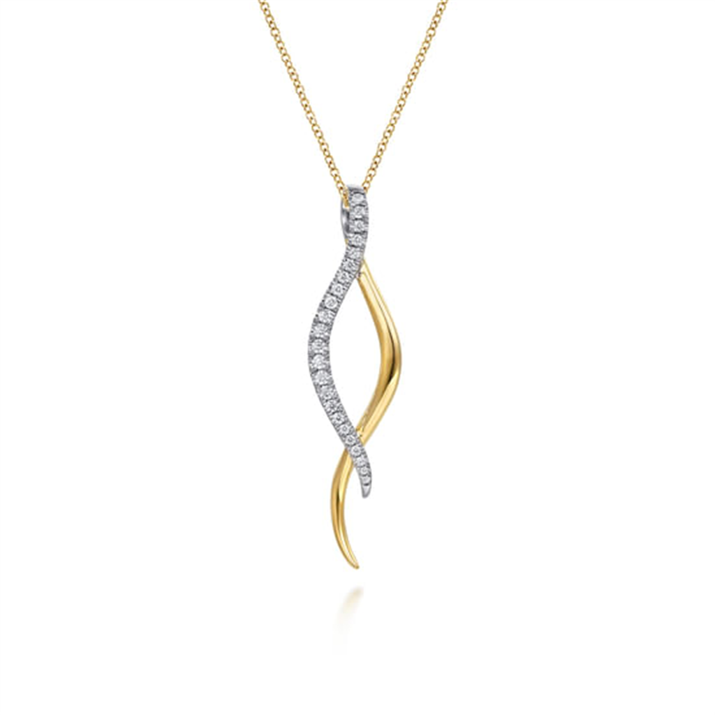 14K White & Yellow Gold Diamond Twisted Spike Drop Necklace