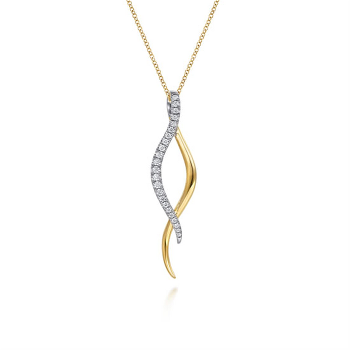 14K White & Yellow Gold Diamond Twisted Spike Drop Necklace
