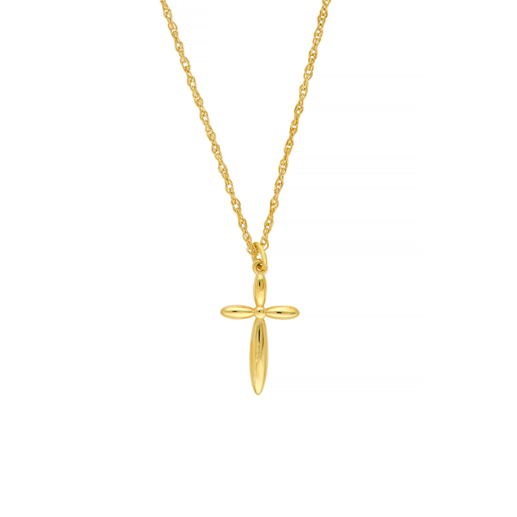 16-18" 14K Yellow Gold Puffy Cross Pendant Necklace