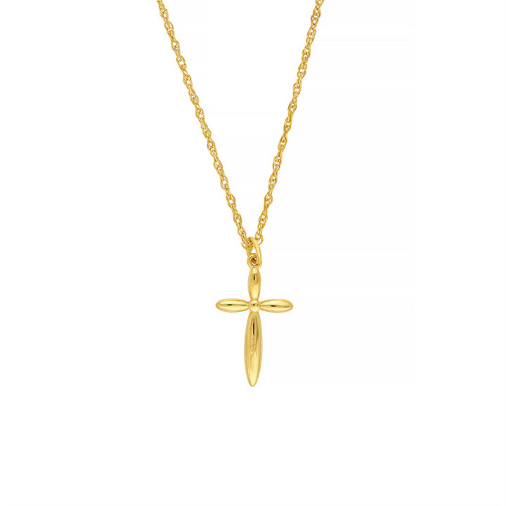 16-18" 14K Yellow Gold Puffy Cross Pendant Necklace