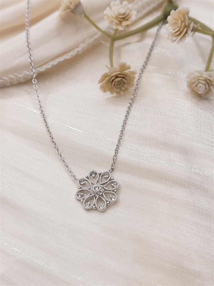 Sterling Silver White Sapphire Filligree Necklace