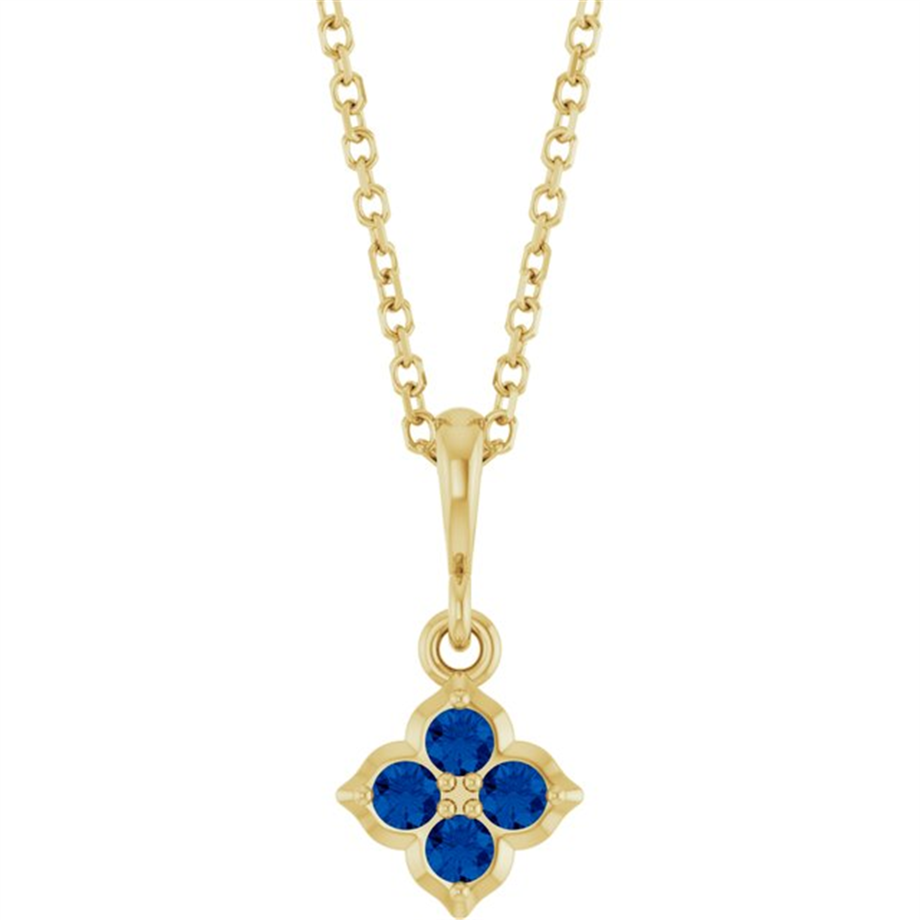 14K Yellow Gold Lab Grown Blue Sapphire Fashion Necklace