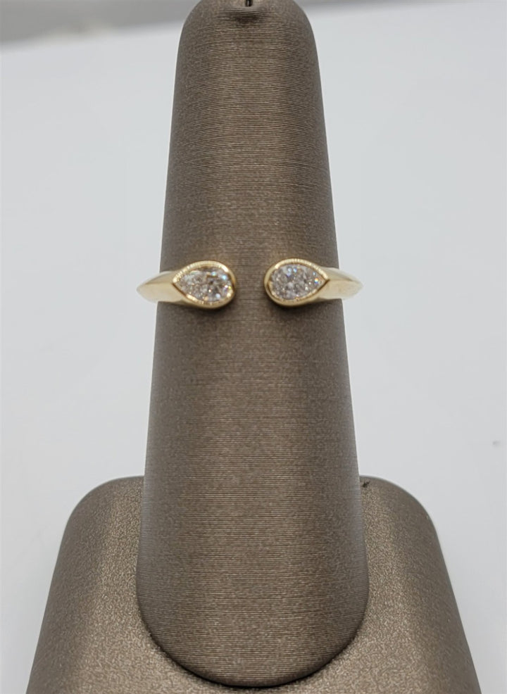 14K Yellow Gold Open Space Pear Diamond Fashion Ring
