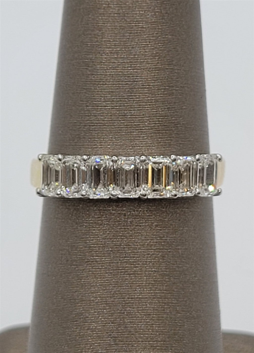 14K Two-Tone Gold 7-Stone Emerald Cut Natural Diamond Band