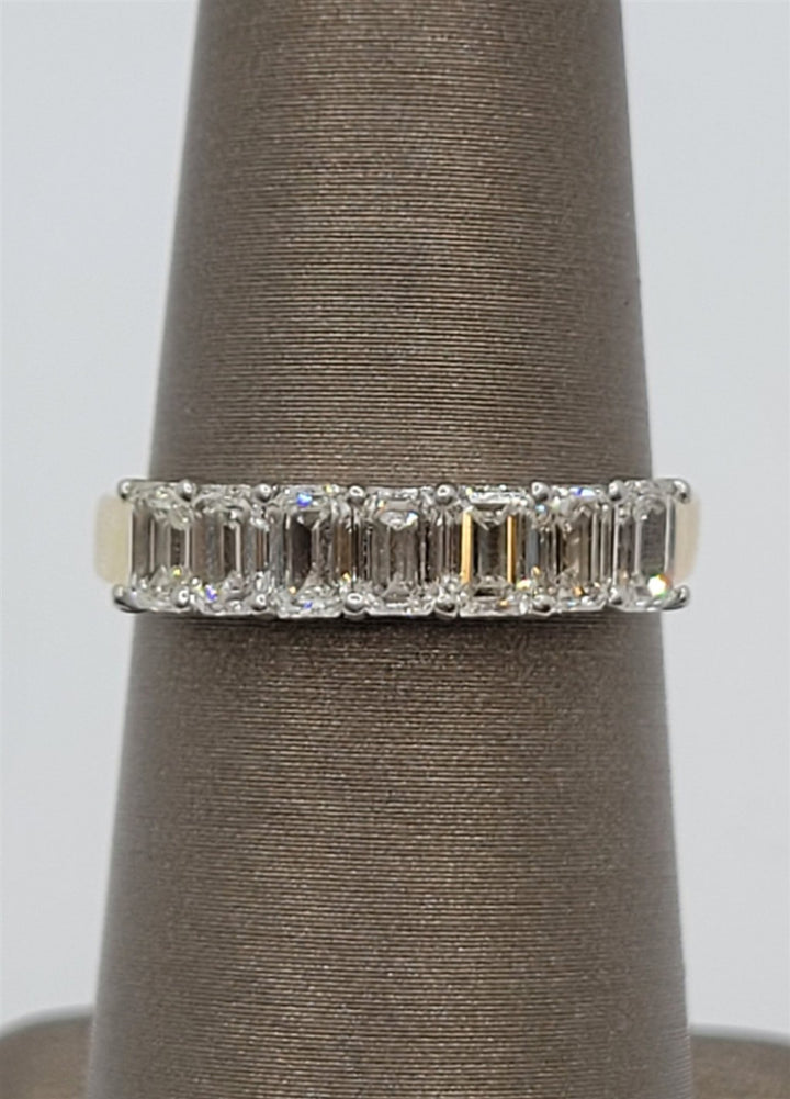 14K Two-Tone Gold 7-Stone Emerald Cut Natural Diamond Band