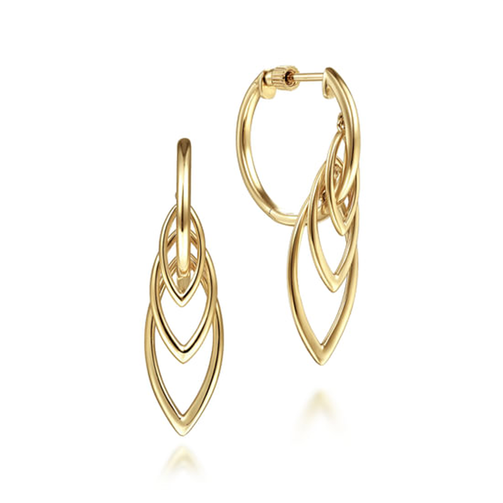 14K Yellow Gold Polished Huggies With Multi Marquise Drops