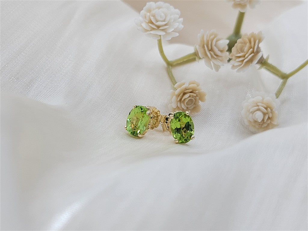 14K Yellow Gold ctw Oval cut Gemstone Earrings
