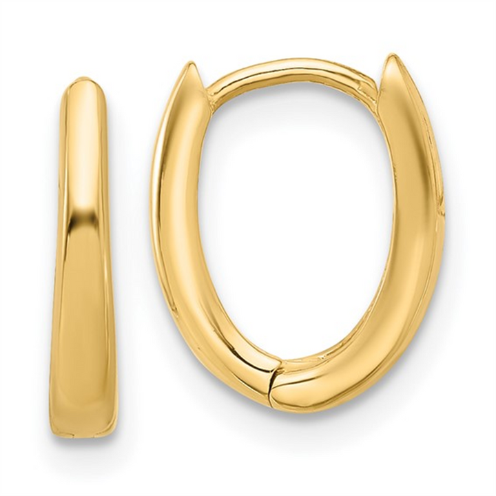 14K Yellow Gold Polished Oval Hinged Huggie Hoop Earrings