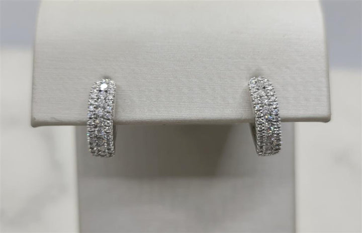 14K White Gold 3-Row Diamond Huggie Hoop Earrings