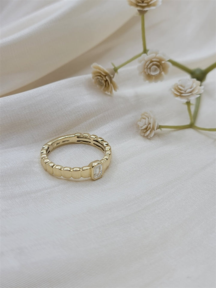 14K Yellow Gold Emerald Cut Diamond Fashion Ring