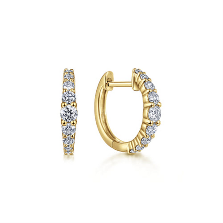14K Yellow Gold 13mm Classic Diamond Huggie Earrings