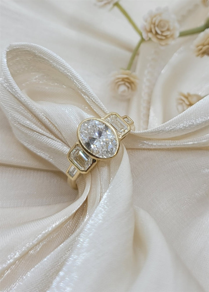 14K Yellow Gold 5-Stone Bezel Set Lab Grown Diamond Engagement Ring