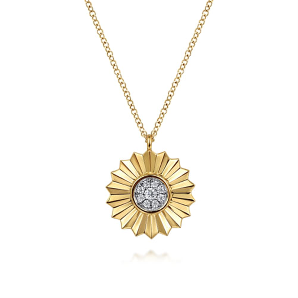 14K White And Yellow Gold Diamond Cut Pendant Necklace