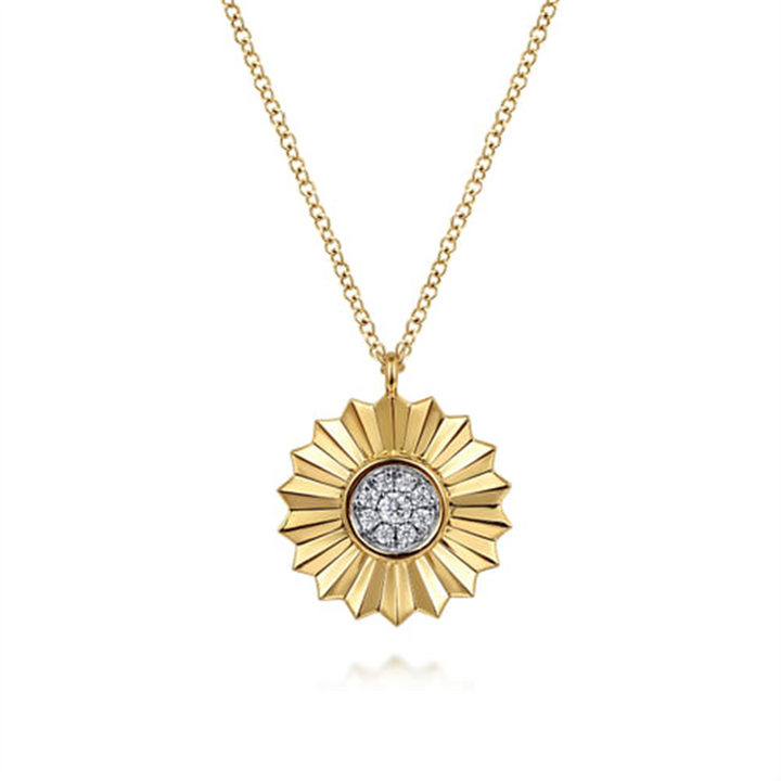 14K White And Yellow Gold Diamond Cut Pendant Necklace