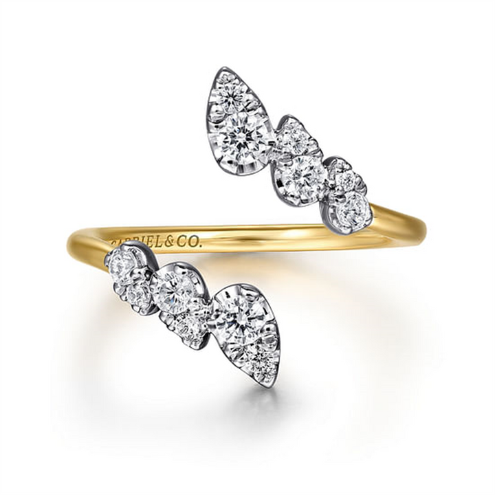 14K White and Yellow Gold Open Bypass Diamond Fashion Ring