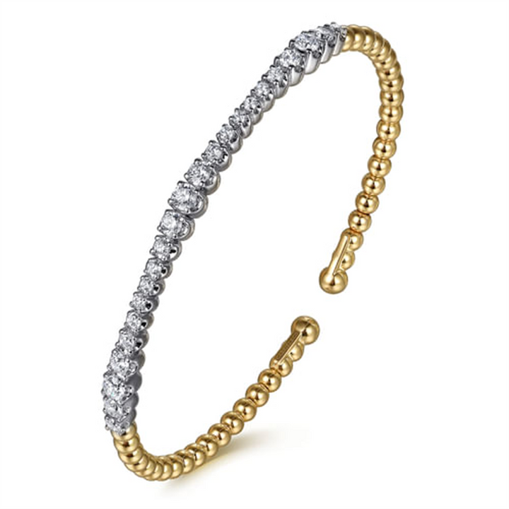 14K White & Yellow Gold Bujukan Beads And Graduating Diamond Split Bangle Bracelet