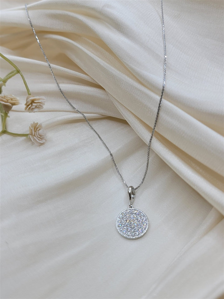 14K White Gold Diamond Cluster Pendant Necklace