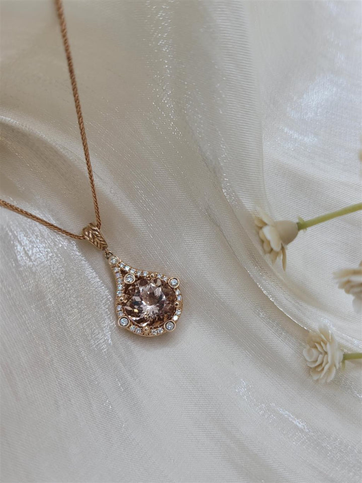 14K Rose Gold Morganite & Diamond Gemstone Necklace