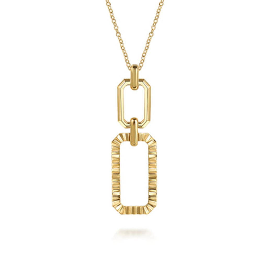 14K Yellow Plain Gold Diamond Cut Link Pendant Necklace