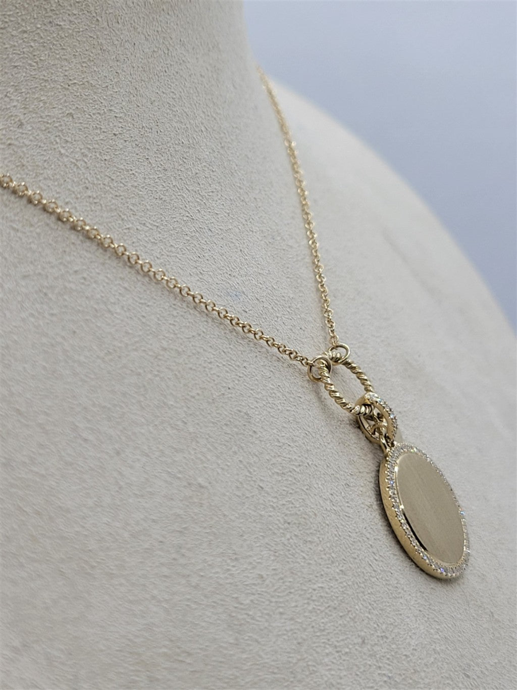 14K Yellow Gold Circle Disc Diamond Necklace
