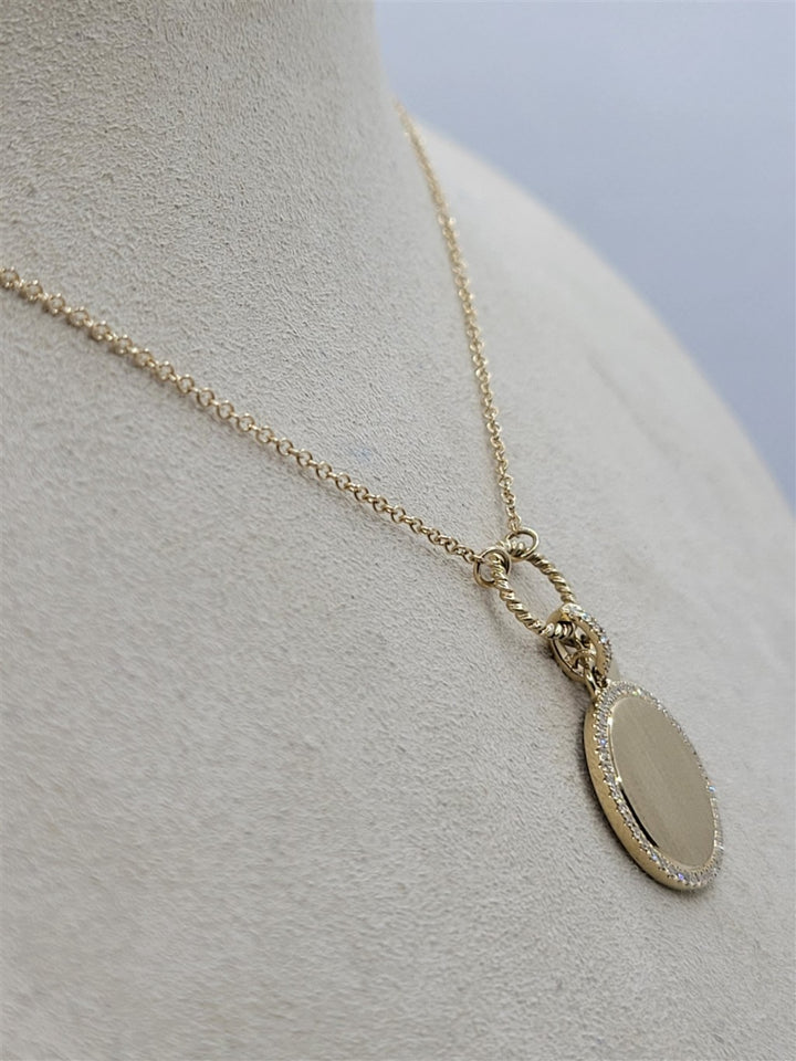 14K Yellow Gold Circle Disc Diamond Necklace
