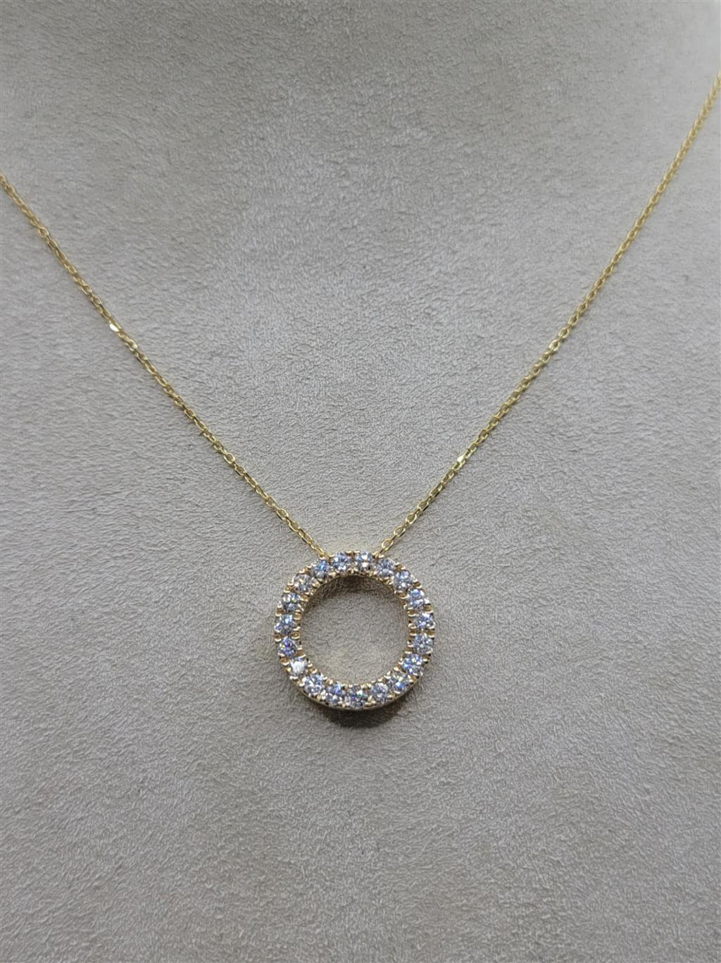 14K Yellow Gold 0.50 Twt Round Cut Diamond Circle Necklace