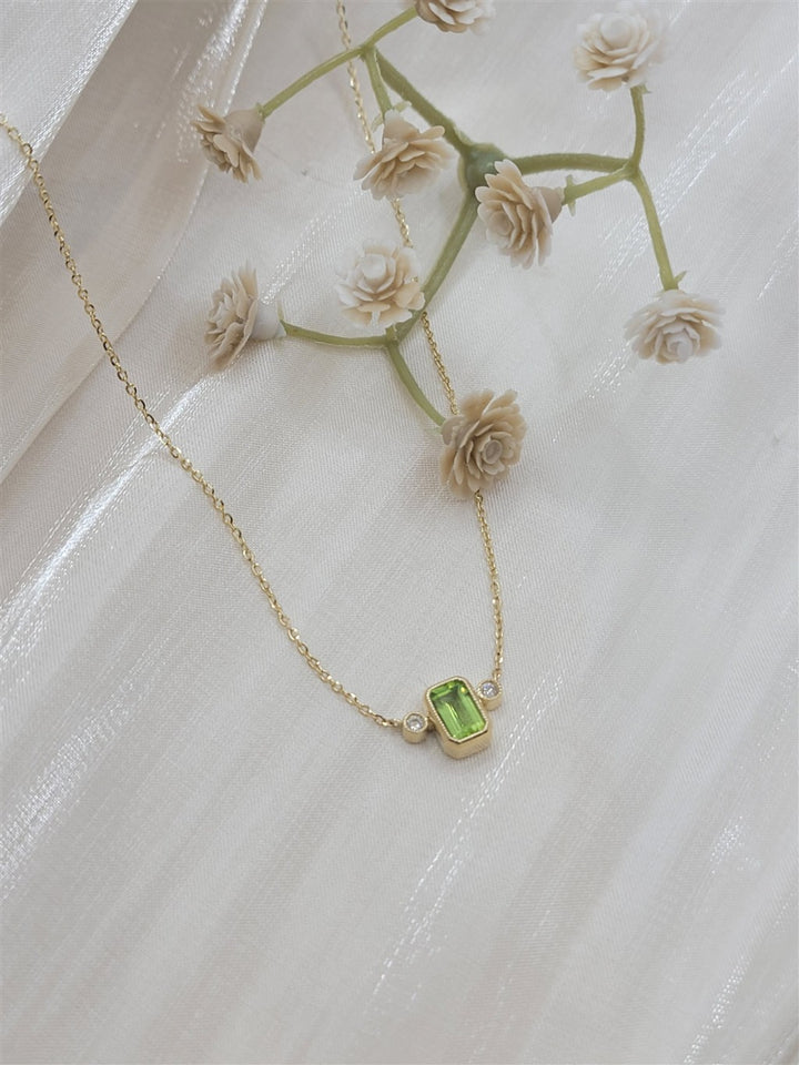18" 14K Yellow Gold Peridot & Diamond Fashion Necklace