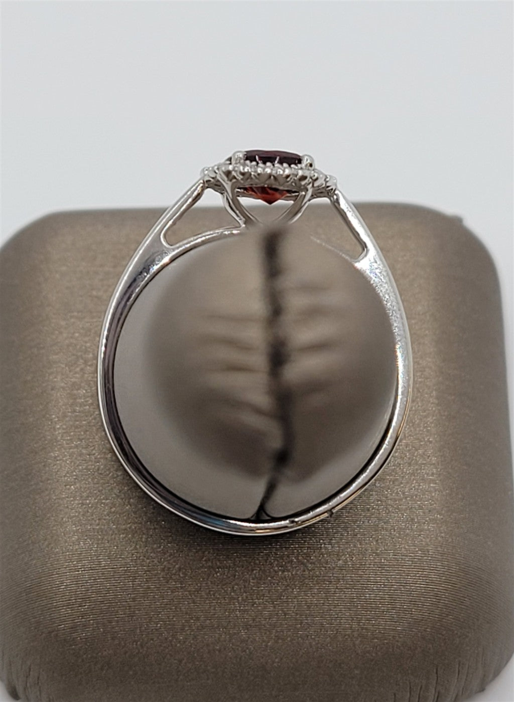 10K White Gold Garnet & Diamond Halo Fashion Ring