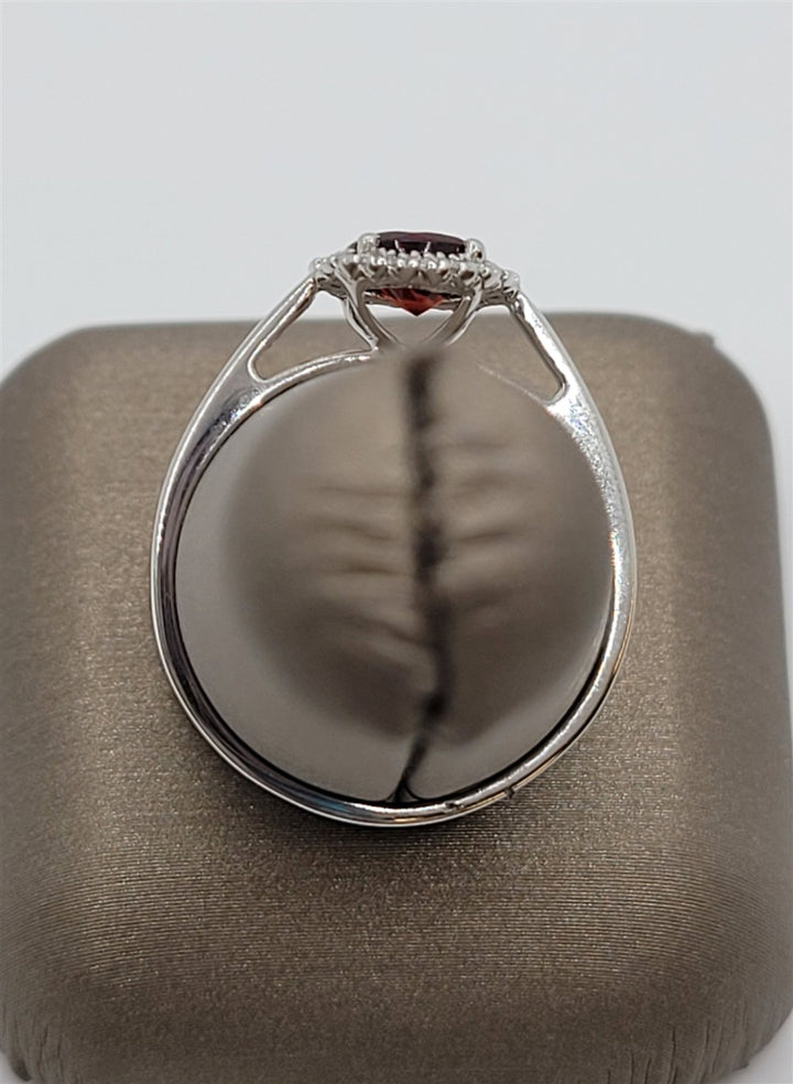 10K White Gold Garnet & Diamond Halo Fashion Ring